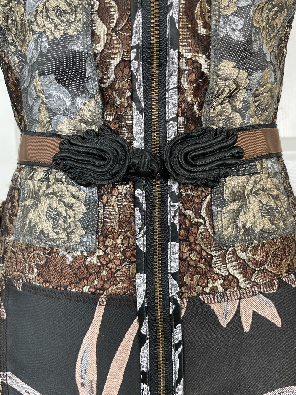 Floral Panel Mixed-Print Sheath Dress - Black/Brown - Picture 6 of 9